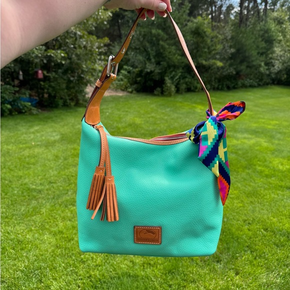 Dooney & Bourke Handbags - Dooney & Bourke Aqua and Tan Leather Hobo Bag